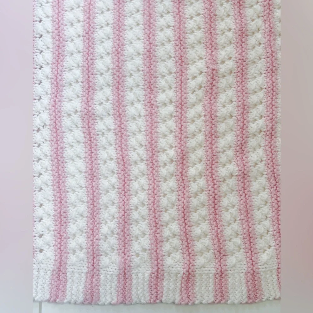 Pink White Crochet Baby Afghan Handmade Cottage Core Barbiecore Nursery